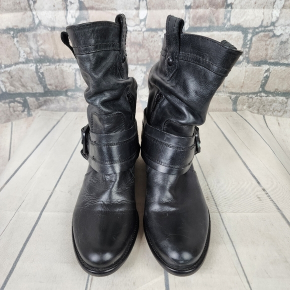 Spiral Leather Slouchy Biker Cowboy Boot Adjustable Harness Black Size 39 - Picture 8 of 12